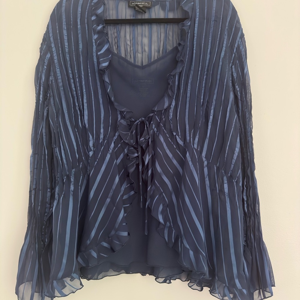 Elementz Blue Ruffled 3/4 Sleeve Blouse